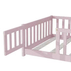 Cama individual de plataforma baja rosa con barandillas