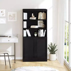 Mueble Armario Librería de 2 Puertas, Grano de Madera Negro y Marrón, Montaje por 1 Persona