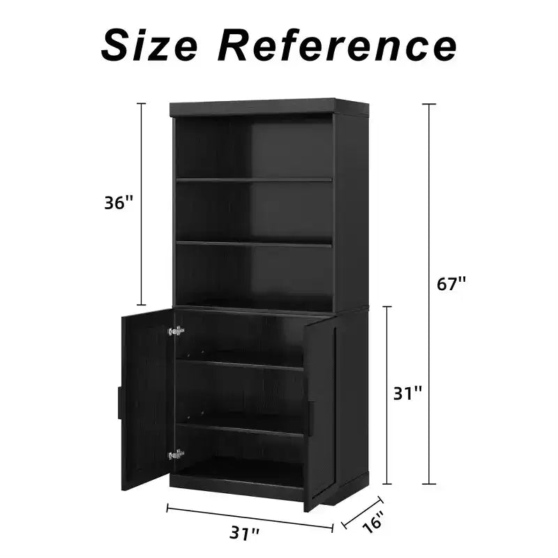 Mueble Armario Librería de 2 Puertas, Grano de Madera Negro y Marrón, Montaje por 1 Persona