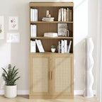 Mueble Armario Librería de 2 Puertas, Grano de Madera Negro y Marrón, Montaje por 1 Persona