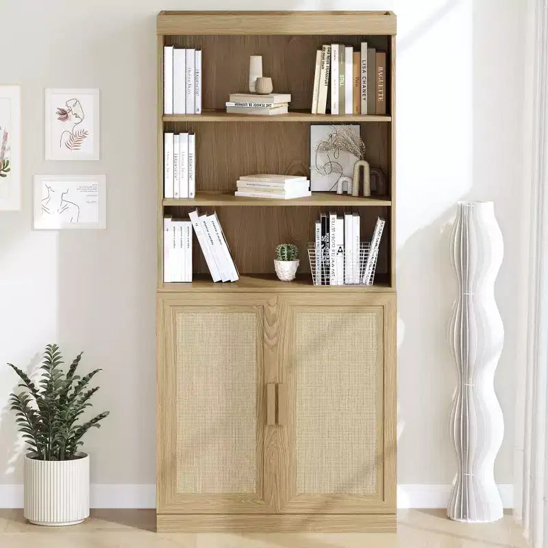Mueble Armario Librería de 2 Puertas, Grano de Madera Negro y Marrón, Montaje por 1 Persona