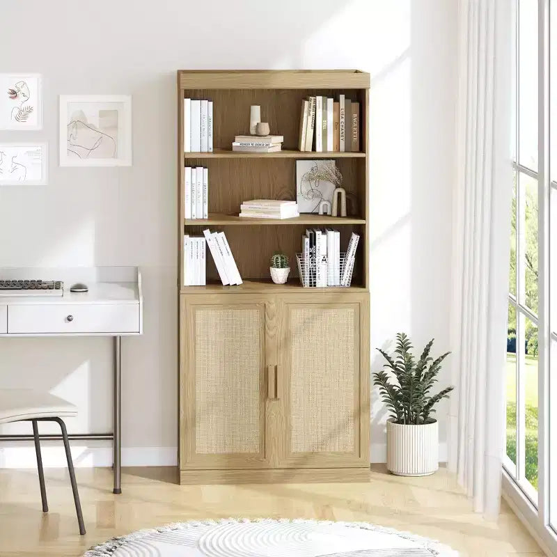 Mueble Armario Librería de 2 Puertas, Grano de Madera Negro y Marrón, Montaje por 1 Persona
