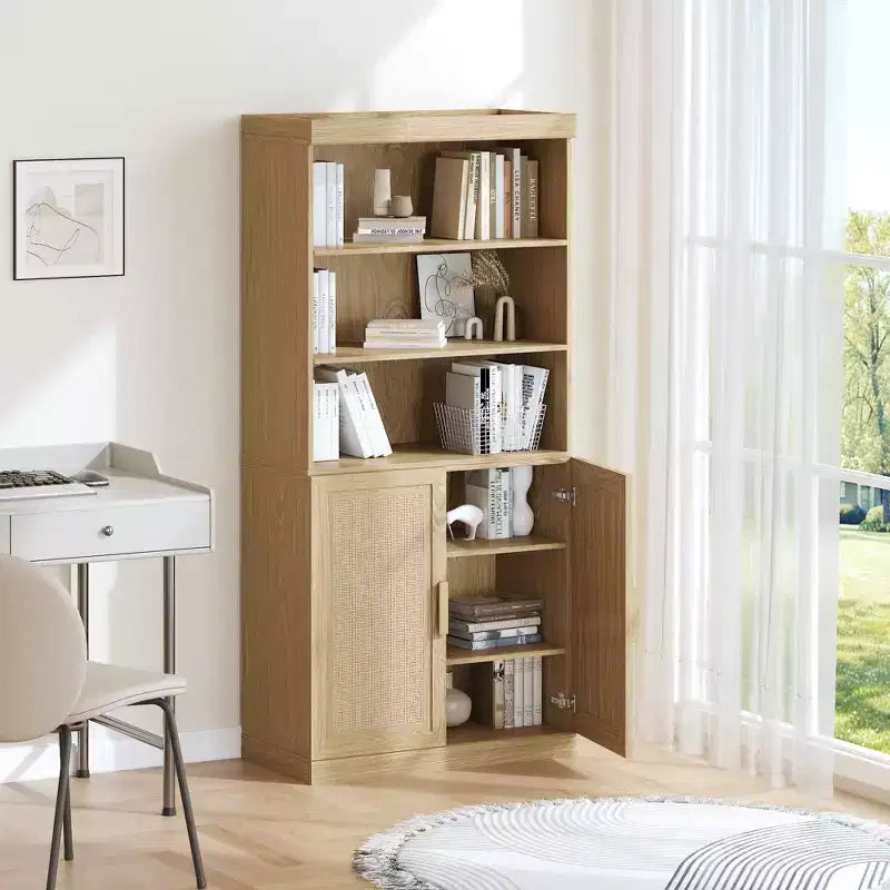 Mueble Armario Librería de 2 Puertas, Grano de Madera Negro y Marrón, Montaje por 1 Persona