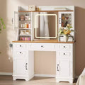 Vanity Desk with LED Lighted Mirror, Makeup Vanity Table with 5 Drawers, 4 Doors, and 3 Storage Shelves for Bedroom, Dressing Room