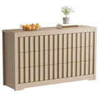 6 Drawer Dresser for Bedroom - Mid Century Modern Chest of Drawers, Wood Tall Nightstand, Striped Fluted Side Table, Enhanced Safety