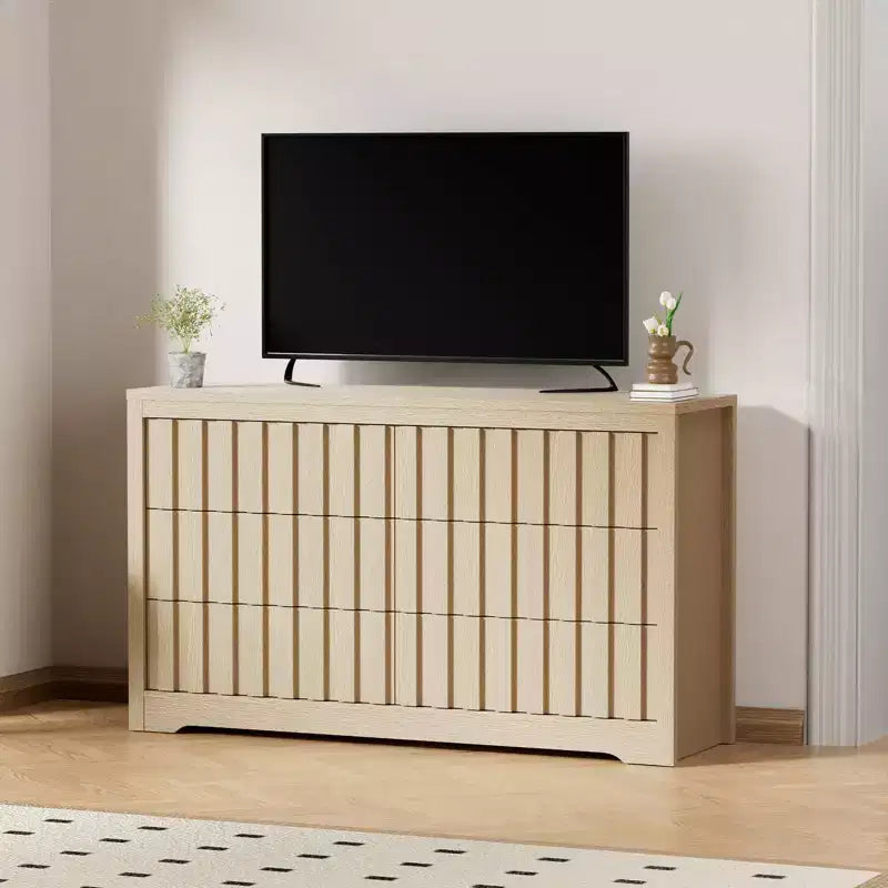 Cómoda acanalada blanca de 6 cajones, de mediados de siglo moderna, almacenamiento para dormitorio de adultos y niños