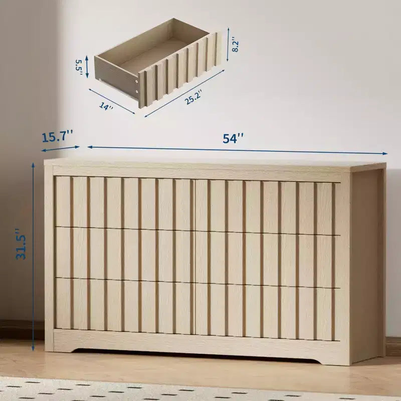 Cómoda acanalada blanca de 6 cajones, de mediados de siglo moderna, almacenamiento para dormitorio de adultos y niños