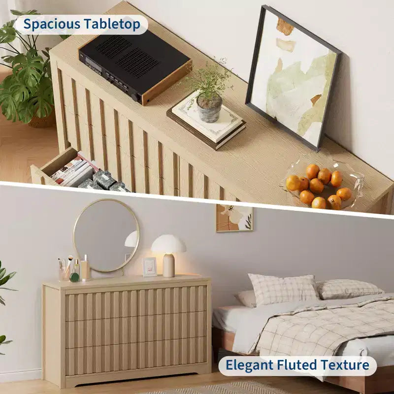 Cómoda acanalada blanca de 6 cajones, de mediados de siglo moderna, almacenamiento para dormitorio de adultos y niños