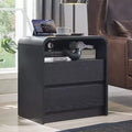 Mastgoal 25 Nightstand with Charging Station, Curved Profile Design Wood Bedside Table, 2 Drawers