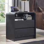 Mastgoal 25 Nightstand with Charging Station, Curved Profile Design Wood Bedside Table, 2 Drawers