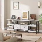 Mueble de TV industrial marrón/blanco con 2 cajones, estante abierto, estructura de metal, de 160 cm a 200 cm de ancho, para 1 a 3 personas