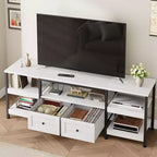 Mueble de TV industrial marrón/blanco con 2 cajones, estante abierto, estructura de metal, de 160 cm a 200 cm de ancho, para 1 a 3 personas