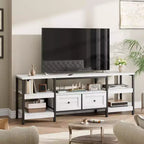 Mueble de TV industrial marrón/blanco con 2 cajones, estante abierto, estructura de metal, de 160 cm a 200 cm de ancho, para 1 a 3 personas