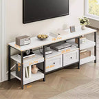 Mueble de TV industrial marrón/blanco con 2 cajones, estante abierto, estructura de metal, de 160 cm a 200 cm de ancho, para 1 a 3 personas