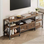Mueble de TV industrial marrón/blanco con 2 cajones, estante abierto, estructura de metal, de 160 cm a 200 cm de ancho, para 1 a 3 personas