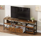 Mueble de TV industrial marrón/blanco con 2 cajones, estante abierto, estructura de metal, de 160 cm a 200 cm de ancho, para 1 a 3 personas