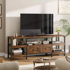 Mueble de TV industrial marrón/blanco con 2 cajones, estante abierto, estructura de metal, de 160 cm a 200 cm de ancho, para 1 a 3 personas