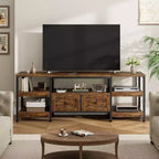 Industrial TV Stand with 2 Drawers, Entertainment Center, Rustic Media Console with Storage Shelves, Open Design & Metal Frame
