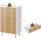 Cómoda de 5 cajones en negro/madera, estilo de rayas verticales, para uso individual