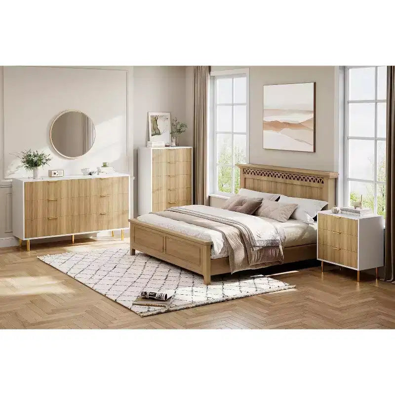 Cómoda de 5 cajones en negro/madera, estilo de rayas verticales, para uso individual