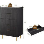 Cómoda de 5 cajones en negro/madera, estilo de rayas verticales, para uso individual