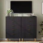 Cómoda de 5 cajones en negro/madera, estilo de rayas verticales, para uso individual