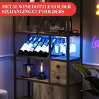Estante de panadero de granja negro/marrón/gris – Soporte para microondas con toma de corriente, luz LED y botellero, montaje para 1 persona