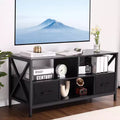 GustoWave 41.7 Media Console Table, Modern TV Stand with Fabric Drawers & Open Shelves for Living Room, Bedroom, Black