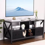 GustoWave 41.7 Media Console Table, Modern TV Stand with Fabric Drawers & Open Shelves for Living Room, Bedroom, Black