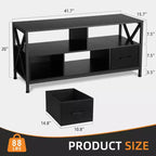 Mueble para TV negro con estantes abiertos, apto para televisores de hasta 50 pulgadas