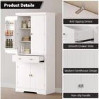 Armario de despensa de cocina alto de 72" en blanco y negro – Almacenamiento independiente de 4 puertas con estantes y cajón