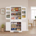Armario de despensa de cocina alto de 72" en blanco y negro – Almacenamiento independiente de 4 puertas con estantes y cajón