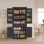 Armario de despensa de cocina alto de 72" en blanco y negro – Almacenamiento independiente de 4 puertas con estantes y cajón