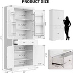 Armario de despensa de cocina alto de 72" en blanco y negro – Almacenamiento independiente de 4 puertas con estantes y cajón
