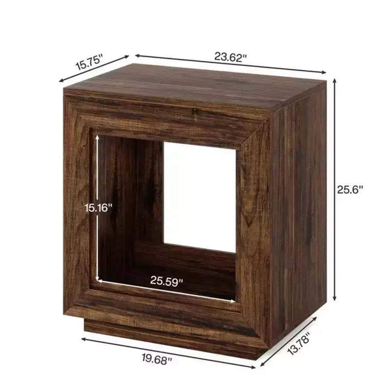 Mesa auxiliar cuadrada de madera beige/negra/marrón con almacenamiento, uso para 1 persona