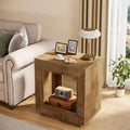 Mesa auxiliar cuadrada de madera beige/negra/marrón con almacenamiento, uso para 1 persona