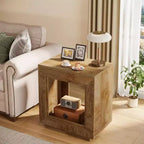 Mesa auxiliar cuadrada de madera beige/negra/marrón con almacenamiento, uso para 1 persona