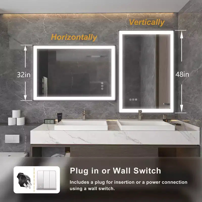 Espejo de baño con marco de aluminio plateado, LED antivaho – 1 persona
