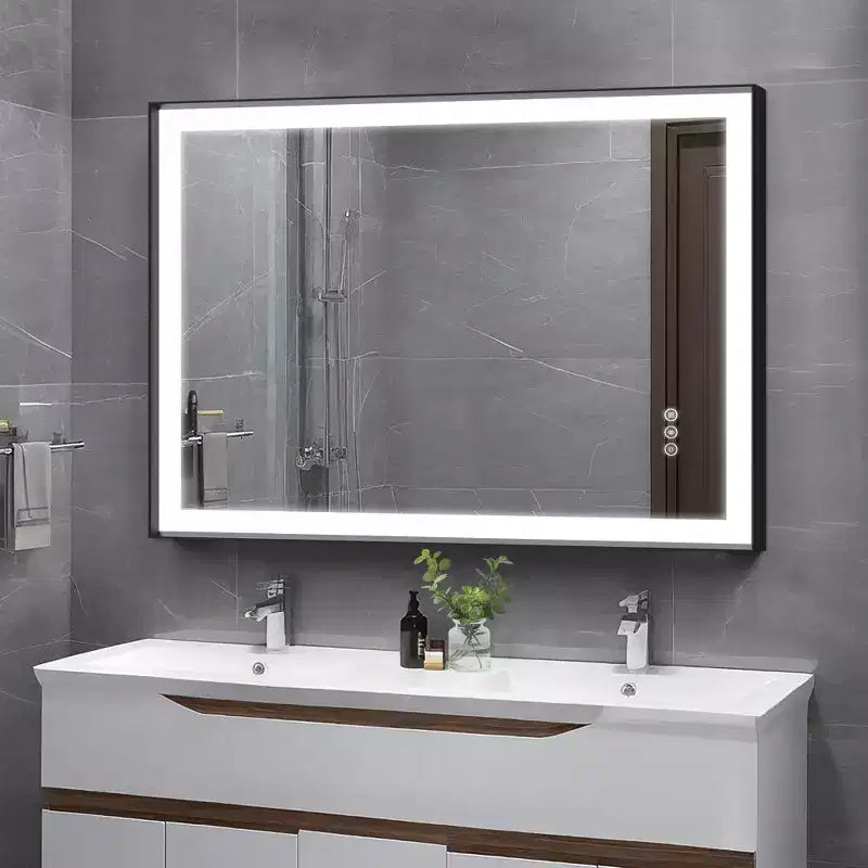 Maxax Modern Space Aluminum Framed Led Lighted Dimmable Anti-Fog Tempered Glass Bathroom / Vanity Mirror
