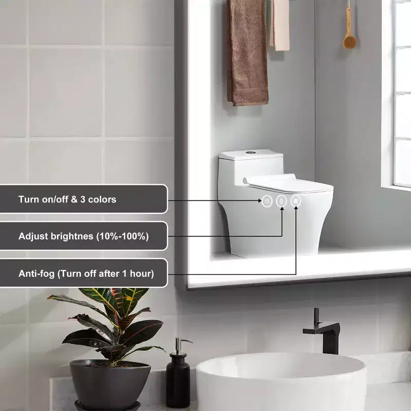 Espejo de baño con marco de aluminio plateado, LED antivaho – 1 persona