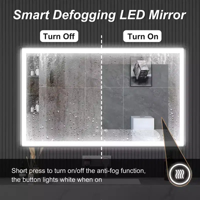 Espejo de baño con marco de aluminio plateado, LED antivaho – 1 persona