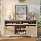 Mueble de TV con puertas correderas (marrón/natural/blanco) para televisores de hasta 70 pulgadas