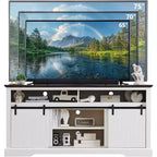Mueble de TV con puertas correderas (marrón/natural/blanco) para televisores de hasta 70 pulgadas
