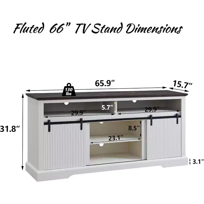 Mueble de TV con puertas correderas (marrón/natural/blanco) para televisores de hasta 70 pulgadas