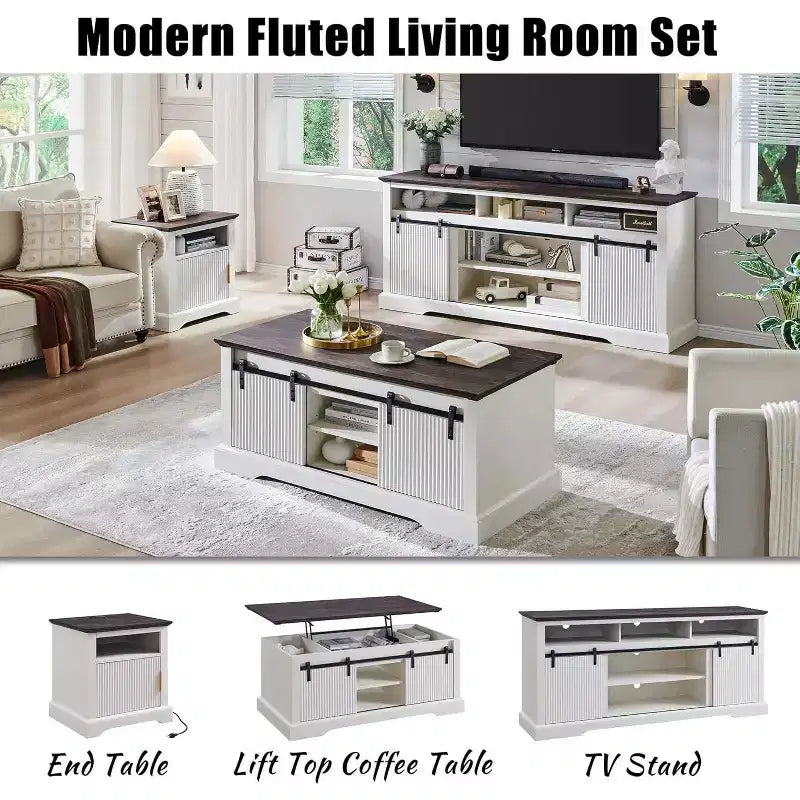 Mueble de TV con puertas correderas (marrón/natural/blanco) para televisores de hasta 70 pulgadas