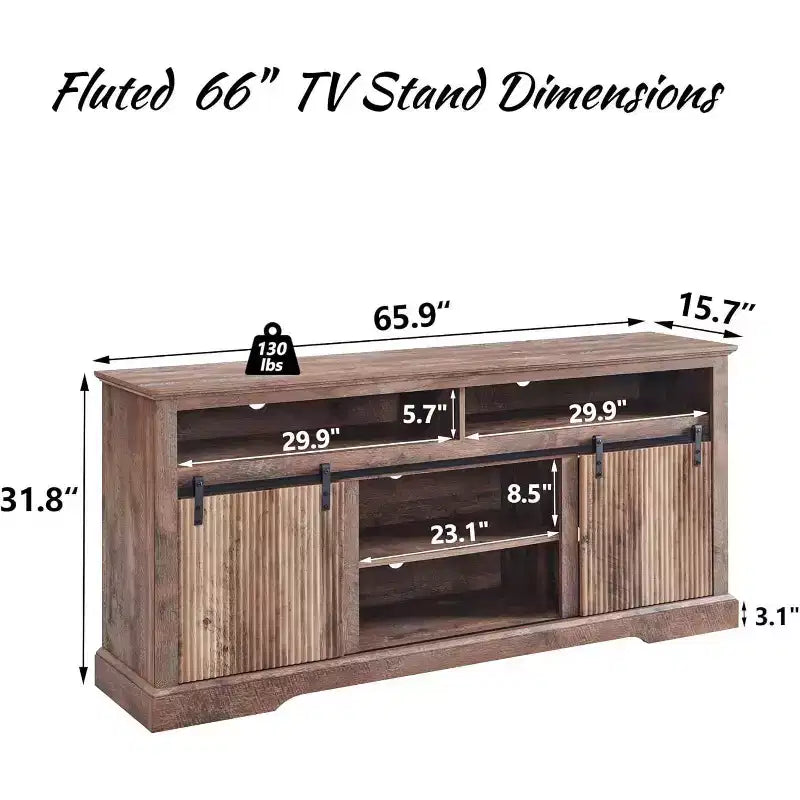 Mueble de TV con puertas correderas (marrón/natural/blanco) para televisores de hasta 70 pulgadas