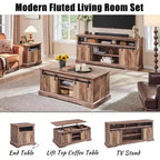 Mueble de TV con puertas correderas (marrón/natural/blanco) para televisores de hasta 70 pulgadas