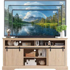 Mueble de TV con puertas correderas (marrón/natural/blanco) para televisores de hasta 70 pulgadas
