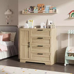 Armario / Ropero de Madera Gris / Roble Natural / Blanco con 4 Cajones y Barra para Colgar, 1 Persona