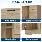 Armario / Ropero de Madera Gris / Roble Natural / Blanco con 4 Cajones y Barra para Colgar, 1 Persona